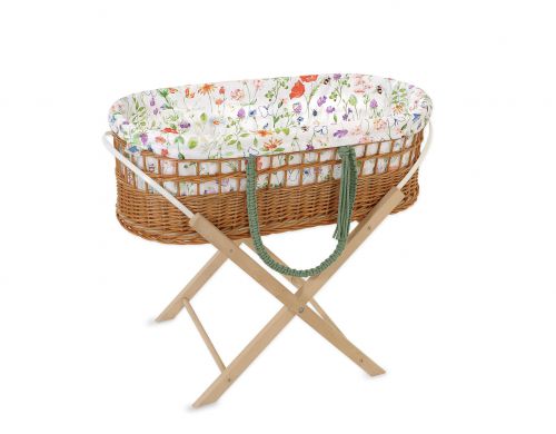 Moses wicker basket in BOHO style with stand with cotton lining - meadow