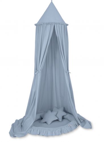 Set: Hanging canopy + Nest with flounce + pillows - pastel blue