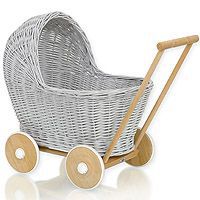 Wicker dolls' prams - pushchairs - colour and natural stand