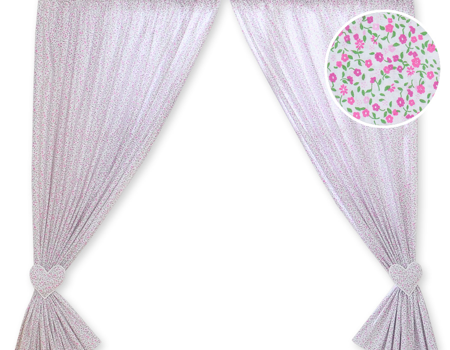 Curtains for baby room- Hanging Hearts pink flowers