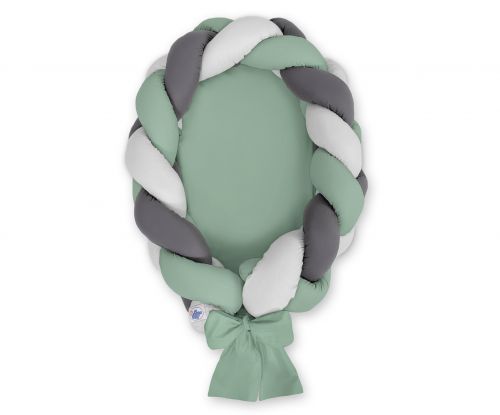 Braided baby nest 2 in 1 - pastel green - gray - anthracite
