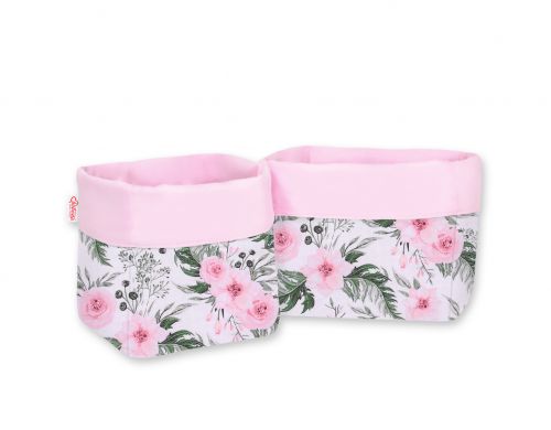 Set of 2 storage baskets - peony flower pink/pink