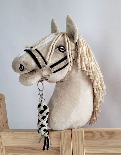 Set for Hobby Horse: the halter A3 with black furry + Tether made of cord - black-beige