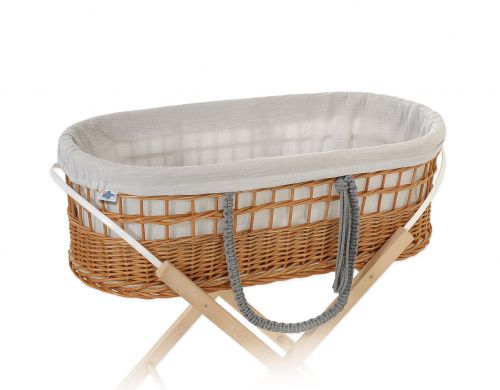Moses wicker basket in BOHO style with muslin lining - grey