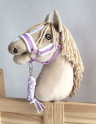 Set for Hobby Horse: the halter A3 with white furry + Tether made of cord - white-purple