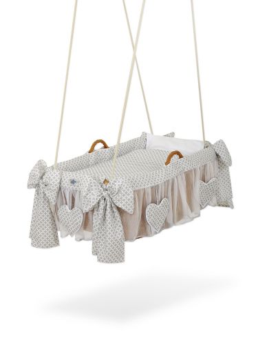 Moses Basket Hanging crib - Mini rosettes grey