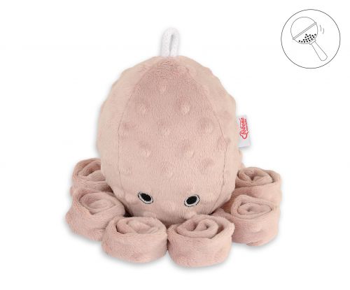 Cuddly octopus with rattle - pastel pink - polka dot minky
