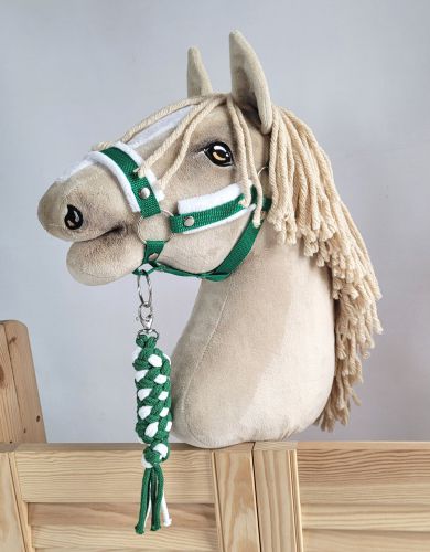 Set for Hobby Horse: the halter A3 with white furry + Tether made of cord - white-green