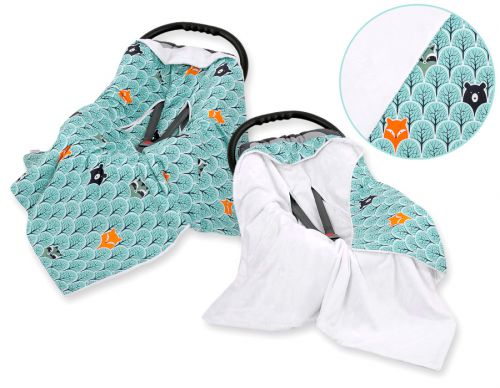 Big double-sided car seat blanket for babies - mint forest