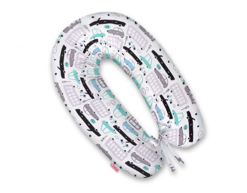Multifunctional pregnancy pillow Longer - gray and turquoise cars