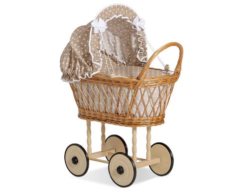 Wicker dolls\' pram with bedding and padding - natural