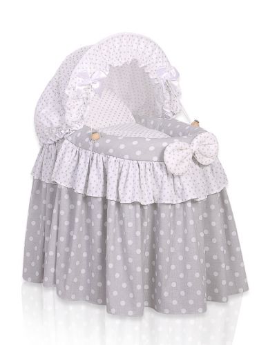 Wicker crib for doll - Moses basket for dolls with hood - grey