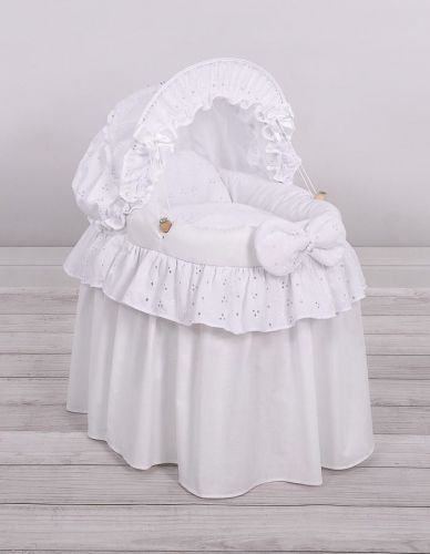 Wicker crib for doll - Moses basket for dolls with hood - white with embroidered lace