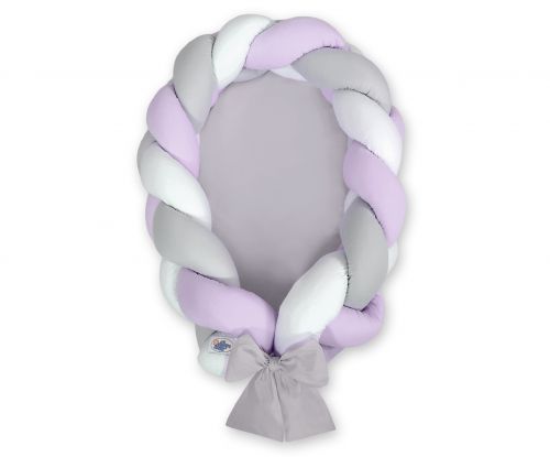 Braided baby nest 2 in 1 - white-lilac-gray