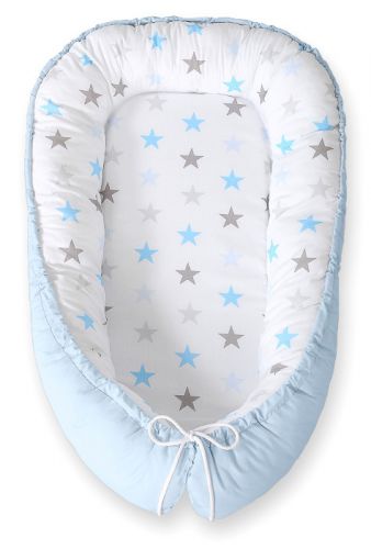 Baby nest double-sided Premium Cocoon for infants BOBONO- gray-blue stars/ blue