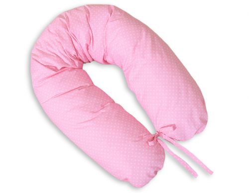 Pregnancy pillow- Longer- White polka dots on pink