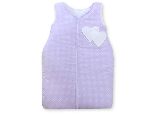 Sleeping bag- Hanging hearts white polka dost on lilac