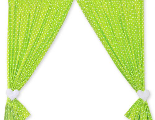 Curtains for baby room- Hanging Hearts white dots on green
