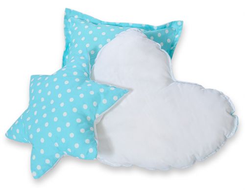 3pcs pillow set - White dots on turquoise