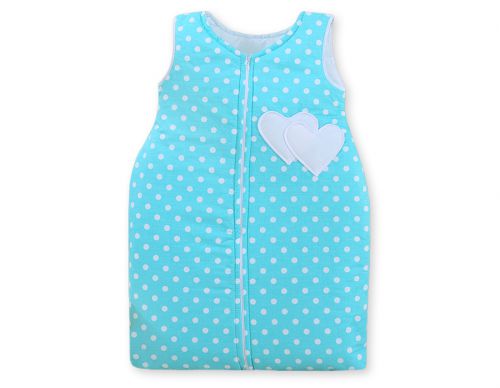 Sleeping bag- Hanging hearts white dots on turquoise