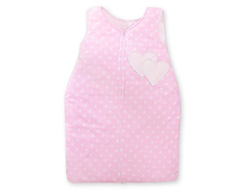 Sleeping bag- Hanging hearts white dots on pink