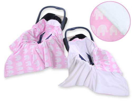 Double-sided car seat blanket for babies - Elephants pink