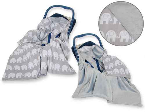 Big double-sided car seat blanket for babies - Elephants grey