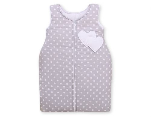 Sleeping bag- Hanging hearts white dots on grey