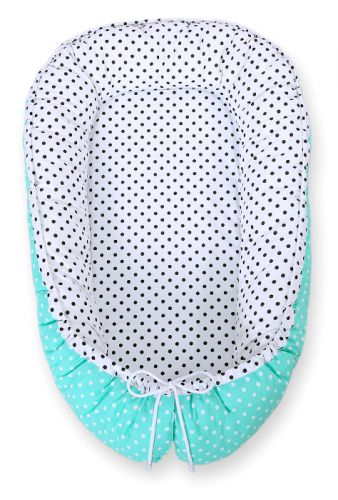 Baby nest double-sided Premium Cocoon for infants BOBONO - black dots white dots on mint