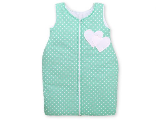 Sleeping bag- Hanging hearts white dots on mint