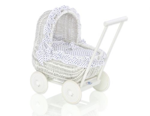 Wicker doll pushchair white with bedding white