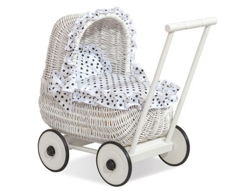 Wicker doll pushchair white with bedding white