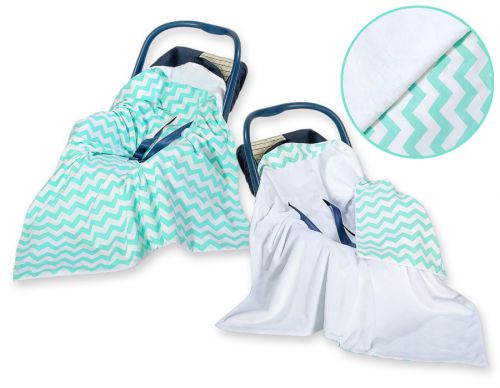 Big double-sided car seat blanket for babies - Chevron mint