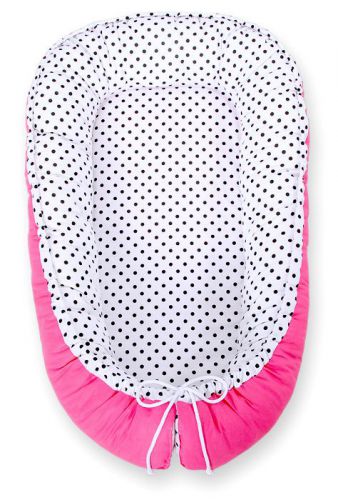 Baby nest double-sided Premium Cocoon for infants BOBONO- balck dots/ dark pink