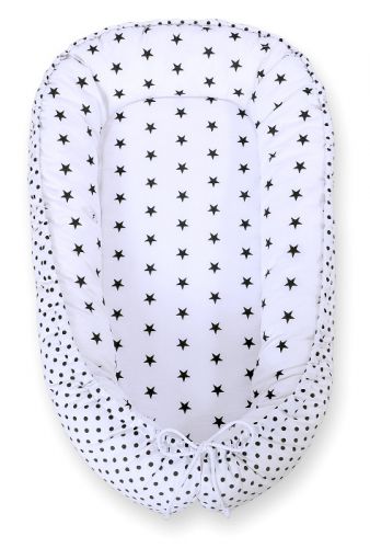 Baby nest double-sided Premium Cocoon for infants BOBONO- black stars/ dots