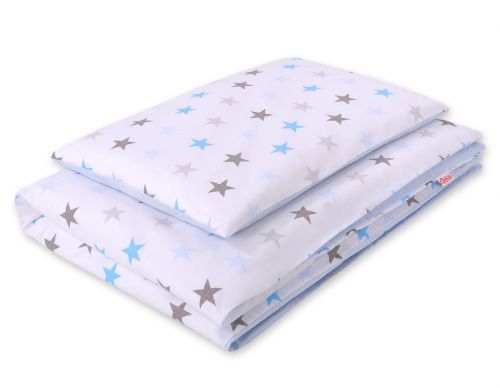 Baby cotton bedding set 2-pcs - stars gray 135x100- blue