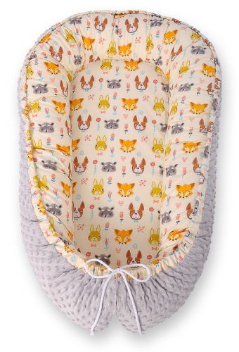 Baby nest double-sided Premium Cocoon for infants BOBONO minky- cream animals