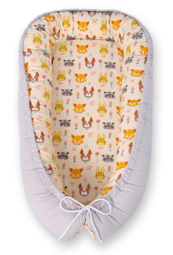 Baby nest double-sided Premium Cocoon for infants BOBONO- cream animals