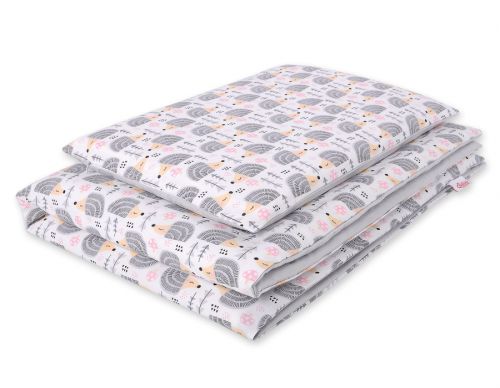 Baby cotton bedding set 2-pcs 135x100 cm- hedgehogs grey