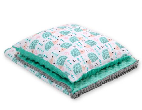 Set: Double-sided blanket minky + pillow- hedgehogs mint