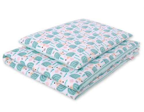 Baby cotton bedding set 2-pcs 135x100 cm- hedgehogs mint