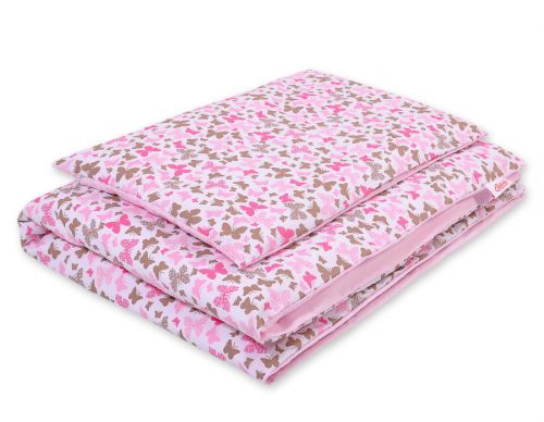Baby cotton bedding set 2-pcs 135x100 cm- pink butterflies
