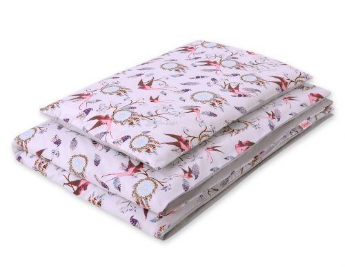 Baby cotton bedding set 2-pcs 120x90 cm- swallows pink