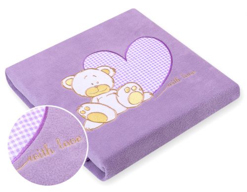 Polar fleece blanket for babies - Milo- Teddy Bear with Heart lilac