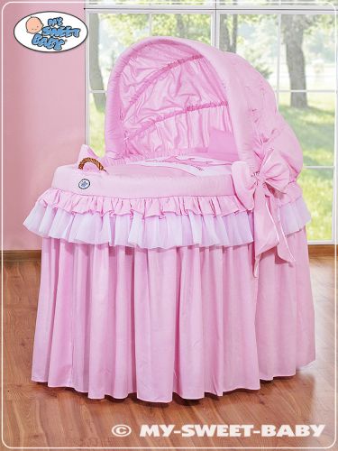 Moses Basket/Wicker hood crib- Little Prince/Princess pink