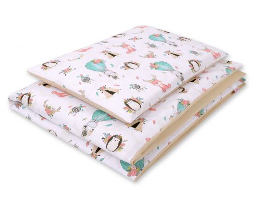 Baby cotton bedding set 2-pcs 135x100 cm - foxes beige/beige