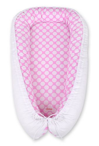 Baby nest double-sided Premium Cocoon for infants BOBONO- white dots/white