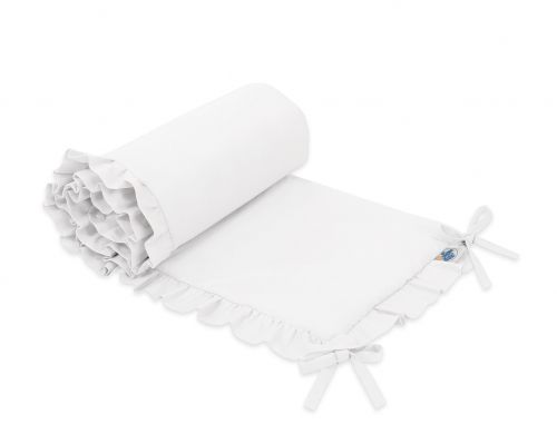 Universal baby bed bumper with frill - white