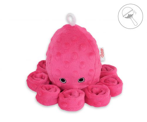 Cuddly octopus with rattle - fuchsia - polka dot minky