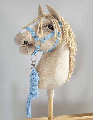 Set for Hobby Horse: the halter A3 + Tether made of cord - light blue